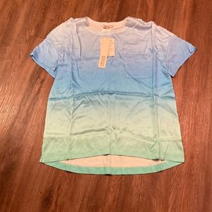 Badgley Mischka Blue and Mint Ombre 100% Mulberry Silk Top NWT Size M